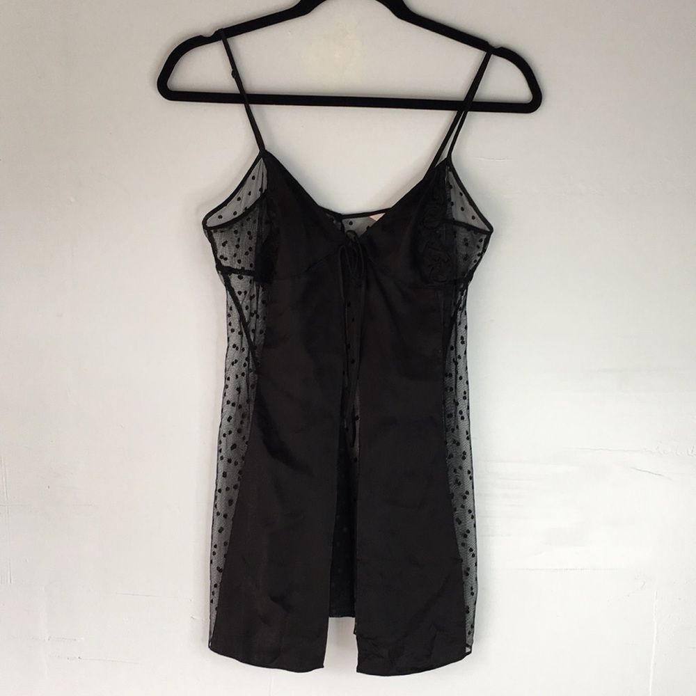 Victoria secret black sheet polka dot baby doll Y2K slip mini dress S